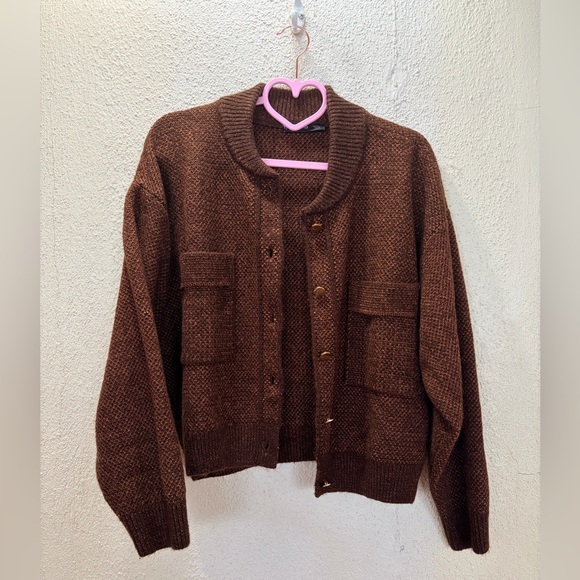 Mng Bomber Cardigan In Dark Brown Size Medium - Picture 4 of 7